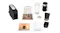 Deconstructed view of a coffee maker set showing capsules, frother, and manuals Deconstructed view of a coffee maker set showing capsules, frother, and manuals