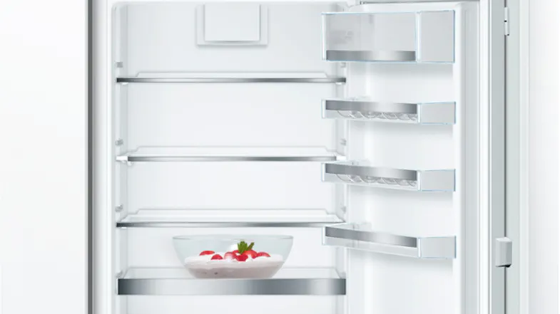 Interior view of the refrigerator showing clear storage bins Interior view of the refrigerator showing clear storage bins