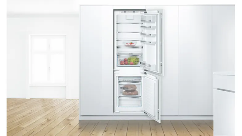 Lifestyle view showcasing the refrigerator installed in a kitchen Lifestyle view showcasing the refrigerator installed in a kitchen