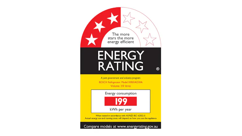 Energy rating label featuring star ratings and energy consumption data Energy rating label featuring star ratings and energy consumption data
