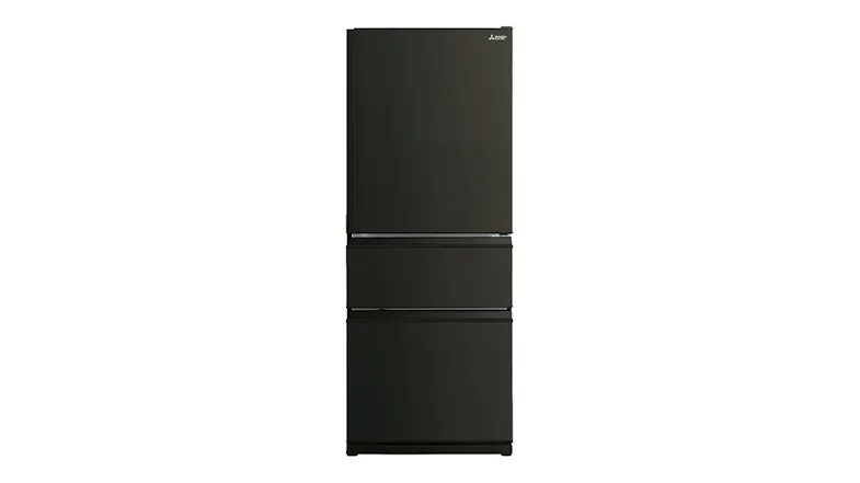 Mitsubishi 450L Matte Black multi-drawer fridge freezer, front view on white background Mitsubishi 450L Matte Black multi-drawer fridge freezer, front view on white background