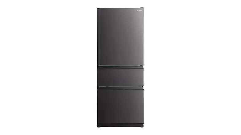 Mitsubishi 450L Dark Silver multi-drawer fridge freezer, front view on white background Mitsubishi 450L Dark Silver multi-drawer fridge freezer, front view on white background