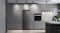 Mitsubishi fridge freezer integrated into stylish grey cabinetry kitchen design Mitsubishi fridge freezer integrated into stylish grey cabinetry kitchen design