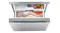 Mitsubishi freezer door open, displaying organised food and ice storage Mitsubishi freezer door open, displaying organised food and ice storage