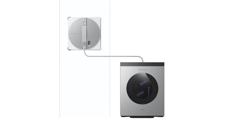 Graphic diagram showcasing a base station connected to a window robot Graphic diagram showcasing a base station connected to a window robot
