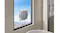 Bright living room view featuring a window robot cleaning large glass panels Bright living room view featuring a window robot cleaning large glass panels