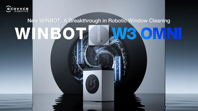 Promotional banner featuring the WINBOT W3 OMNI window cleaning system Promotional banner featuring the WINBOT W3 OMNI window cleaning system