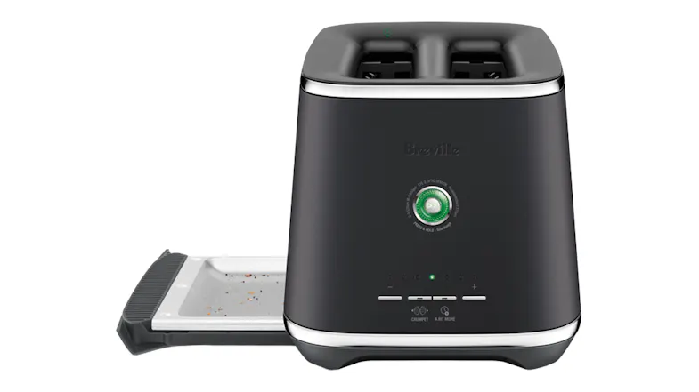 Front view of the Breville the Eye Q 850 with an extended crumb tray Front view of the Breville the Eye Q 850 with an extended crumb tray
