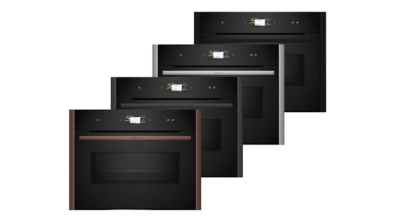 Neff N 90 Series Built-In Compact Oven with Microwave Function shown in multiple Flex Design trim options Neff N 90 Series Built-In Compact Oven with Microwave Function shown in multiple Flex Design trim options