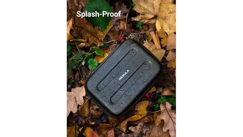 Top view of black case on wet leaves showcasing splash protection Top view of black case on wet leaves showcasing splash protection
