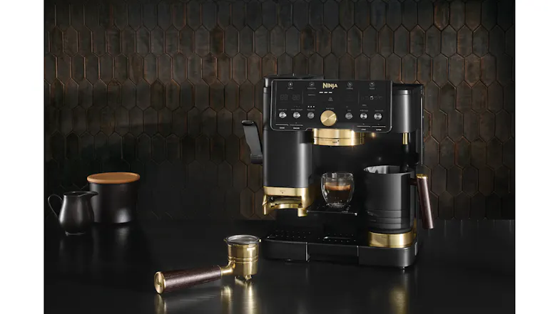 The Ninja Luxe Cafe Pro beautifully displayed on a moody dark kitchen countertop The Ninja Luxe Cafe Pro beautifully displayed on a moody dark kitchen countertop