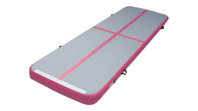 Grey TSB Living inflatable gymnastics air track with pink sides and centre lines Grey TSB Living inflatable gymnastics air track with pink sides and centre lines