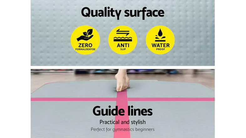 Air track surface highlighting anti-slip, waterproof, and formaldehyde-free materials with pink guide lines Air track surface highlighting anti-slip, waterproof, and formaldehyde-free materials with pink guide lines