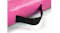 Close-up of a reinforced black carry handle attached to the side of a pink inflatable air track Close-up of a reinforced black carry handle attached to the side of a pink inflatable air track