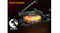 Front frame of a black water rower showing the orange tank, titled Simple Transport with a inset inset of built-in wheels Front frame of a black water rower showing the orange tank, titled Simple Transport with a inset inset of built-in wheels