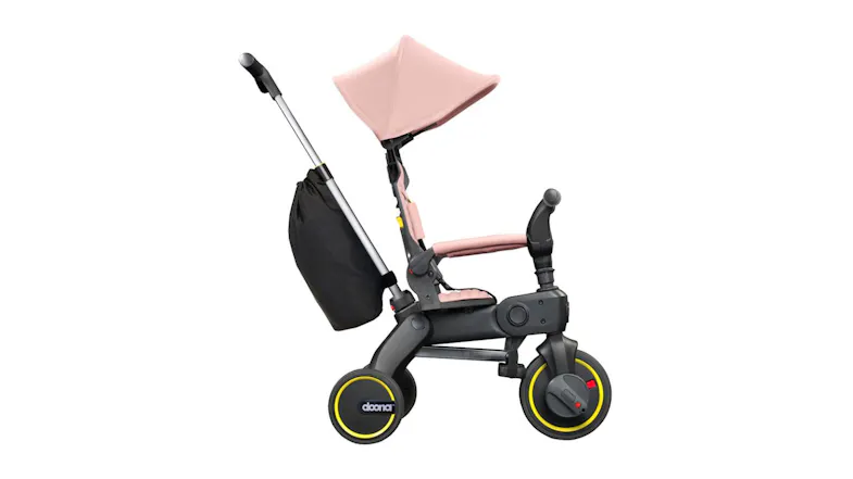 Convertible toddler tricycle with canopy, rear storage bag, and three-wheel design Convertible toddler tricycle with canopy, rear storage bag, and three-wheel design