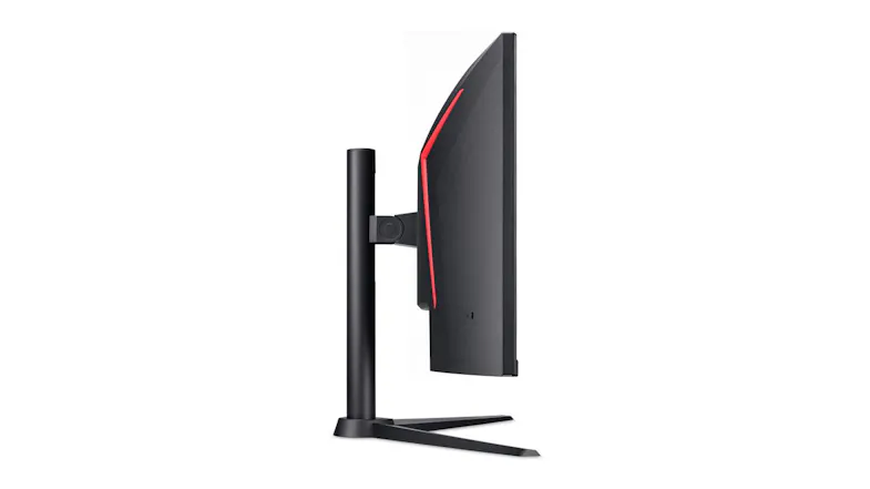 Side profile of the gaming monitor highlighting the slim curved screen, narrow bezel, and sturdy monitor stand Side profile of the gaming monitor highlighting the slim curved screen, narrow bezel, and sturdy monitor stand