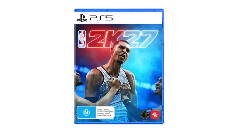 Front view of a PS5 game case featuring NBA 2K27 artwork Front view of a PS5 game case featuring NBA 2K27 artwork