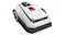 A right-facing angled view of the robotic lawn mower A right-facing angled view of the robotic lawn mower