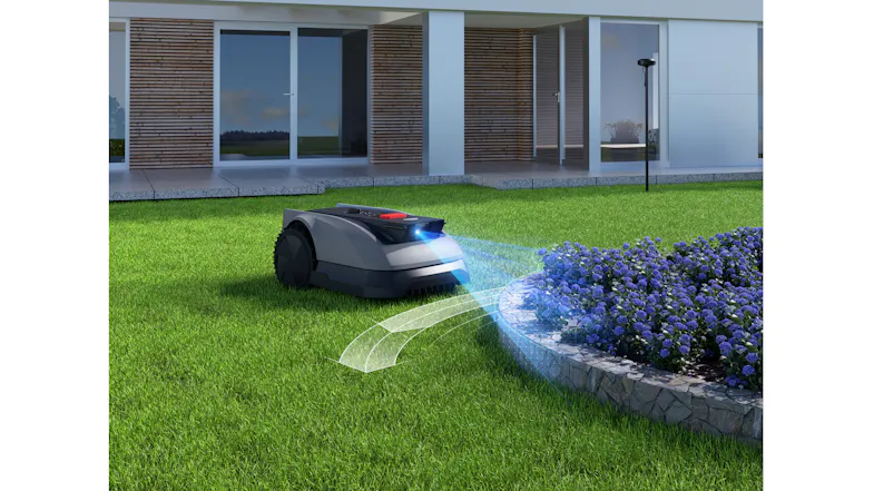 A view of the robotic lawn mower scanning garden features A view of the robotic lawn mower scanning garden features