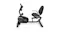 Side view of a black PROTRAIN recumbent exercise bike with a high-back padded seat Side view of a black PROTRAIN recumbent exercise bike with a high-back padded seat