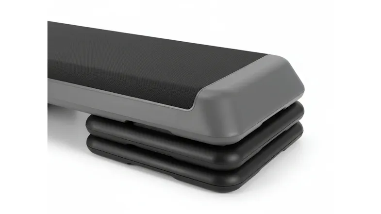Adjustable aerobic step platform with dimensions shown: 110 cm long, 40 cm wide, and up to 20 cm high Adjustable aerobic step platform with dimensions shown: 110 cm long, 40 cm wide, and up to 20 cm high