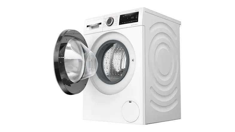 Three-quarter front view of the Series 6 washer dryer with the door open Three-quarter front view of the Series 6 washer dryer with the door open