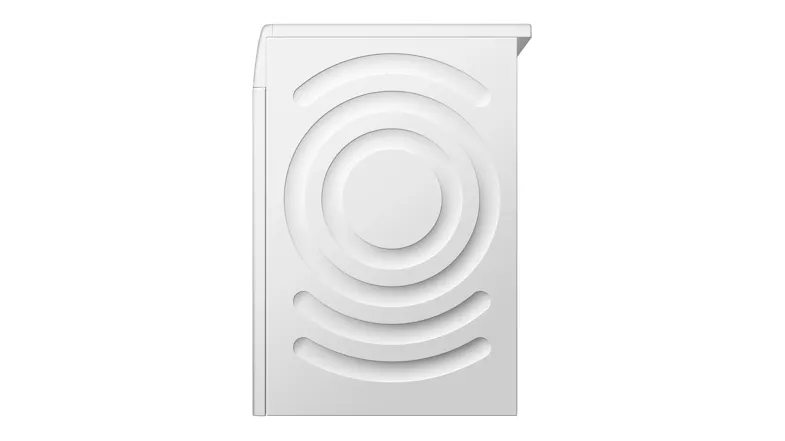 Side profile of the Bosch washer dryer combo featuring Bosch AntiVibration sidewall design Side profile of the Bosch washer dryer combo featuring Bosch AntiVibration sidewall design