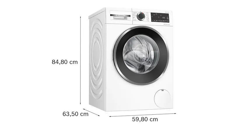Bosch Series 6 washer dryer combo displayed with product dimensions Bosch Series 6 washer dryer combo displayed with product dimensions