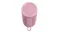 Top and rear angled view of the pink Bluetooth speaker, featuring the carry loop and cylindrical construction Top and rear angled view of the pink Bluetooth speaker, featuring the carry loop and cylindrical construction