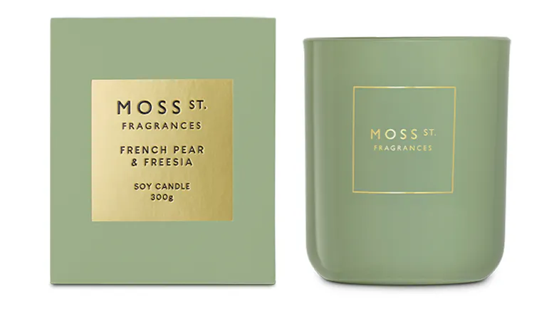 A Moss St. 300g Scented Soy Candle in French Pear & Freesia blend A Moss St. 300g Scented Soy Candle in French Pear & Freesia blend