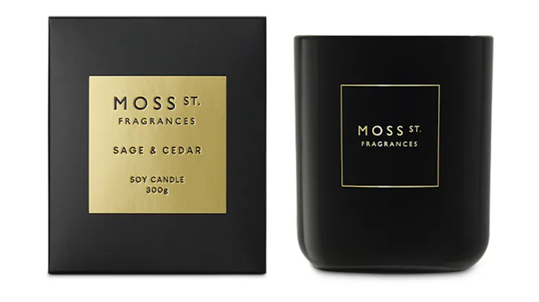 A Moss St. 300g Scented Soy Candle in Sage & Cedar blend A Moss St. 300g Scented Soy Candle in Sage & Cedar blend
