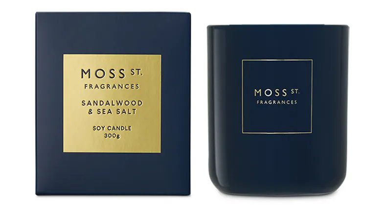 A Moss St. 300g Scented Soy Candle in Sandalwood & Sea Salt blend A Moss St. 300g Scented Soy Candle in Sandalwood & Sea Salt blend