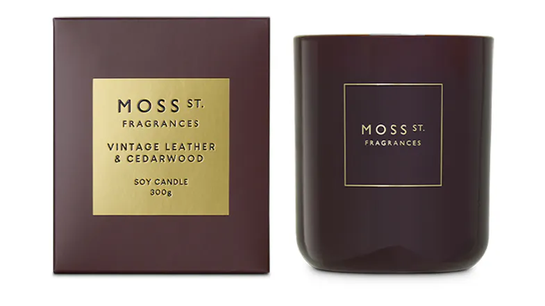 A Moss St. 300g Scented Soy Candle in Vintage Leather & Cedarwood blend A Moss St. 300g Scented Soy Candle in Vintage Leather & Cedarwood blend