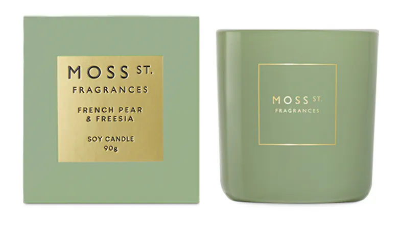 A Moss St. 90g Scented Soy Candle in French Pear & Freesia blend A Moss St. 90g Scented Soy Candle in French Pear & Freesia blend