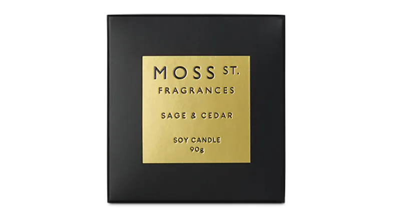 Retail box of the Moss St. 90g Scented Soy Candle Retail box of the Moss St. 90g Scented Soy Candle
