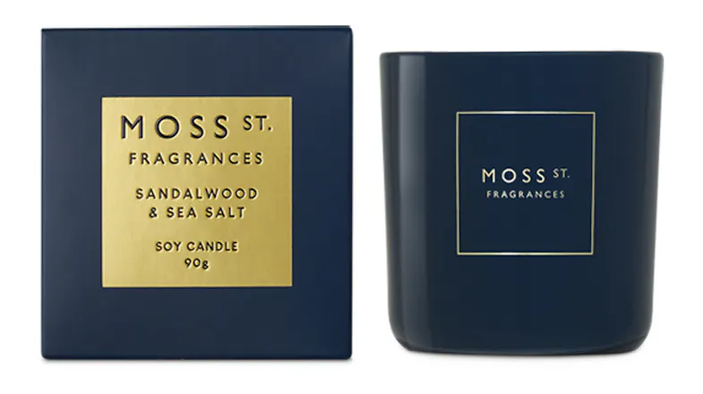 A Moss St. 90g Scented Soy Candle in Sandalwood & Sea Salt blend A Moss St. 90g Scented Soy Candle in Sandalwood & Sea Salt blend