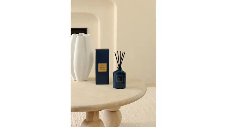 The reed diffuser is displayed in a brightly-lit modern room The reed diffuser is displayed in a brightly-lit modern room