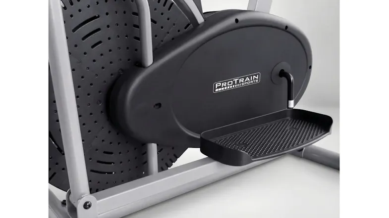 Low-impact elliptical trainer with textured pedals for stability and workout comfort Low-impact elliptical trainer with textured pedals for stability and workout comfort