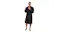 Person standing barefoot in a dark plaid Baksana Aiden Bath Robe, holding the collar Person standing barefoot in a dark plaid Baksana Aiden Bath Robe, holding the collar