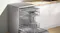 Perspective view showing open Bosch dishwasher door with extended wire racks Perspective view showing open Bosch dishwasher door with extended wire racks