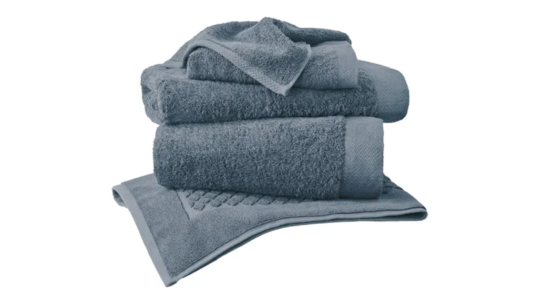Baksana Bamboo Fabric Towel Set stacked neatly in blue stone finish Baksana Bamboo Fabric Towel Set stacked neatly in blue stone finish