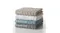 Four stacked ribbed Baksana Nova Luxury Bath Mats in Fog, Optic White, Baltic Green, and Magnetic Grey Four stacked ribbed Baksana Nova Luxury Bath Mats in Fog, Optic White, Baltic Green, and Magnetic Grey