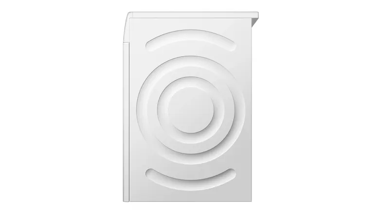 Side view of the Bosch Series 8 dryer featuring a concentric ring pattern Side view of the Bosch Series 8 dryer featuring a concentric ring pattern