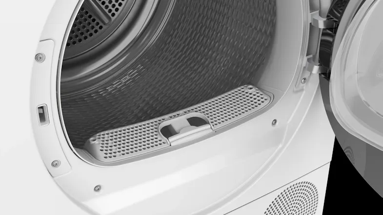 Interior view of the dryer featuring a drying rack inside the drum Interior view of the dryer featuring a drying rack inside the drum