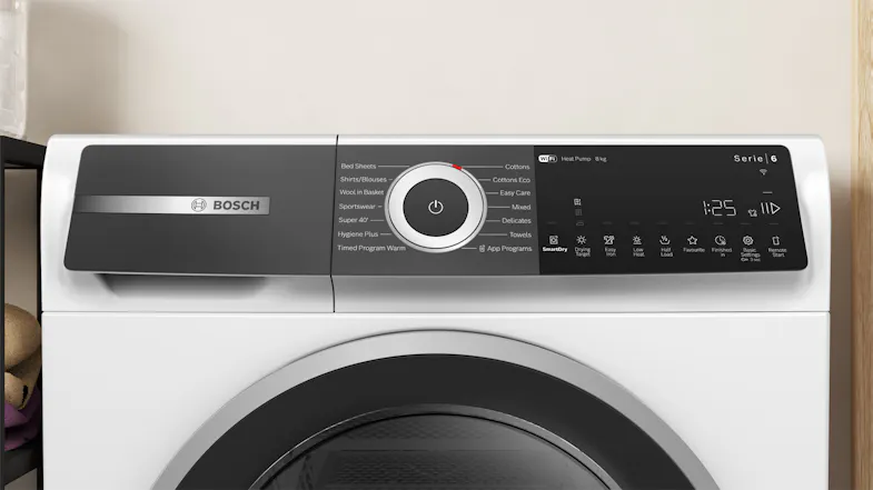 Close-up view of the smart dryer showing touch controls Close-up view of the smart dryer showing touch controls