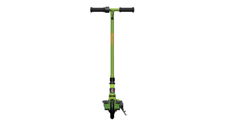 Front view of a green Razor E90 Electric Scooter with black handlebars and a front wheel Front view of a green Razor E90 Electric Scooter with black handlebars and a front wheel