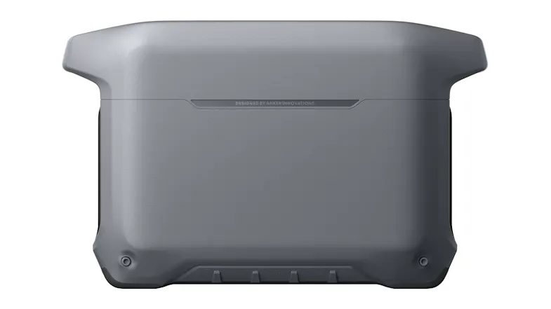 Rear view of Anker SOLIX portable power station with durable grey casing and integrated carry handles Rear view of Anker SOLIX portable power station with durable grey casing and integrated carry handles
