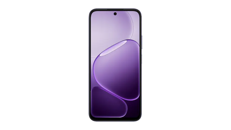 Front view of the OPPO A6x 5G smartphone with a purple display, centred punch-hole camera, and slim bezels Front view of the OPPO A6x 5G smartphone with a purple display, centred punch-hole camera, and slim bezels