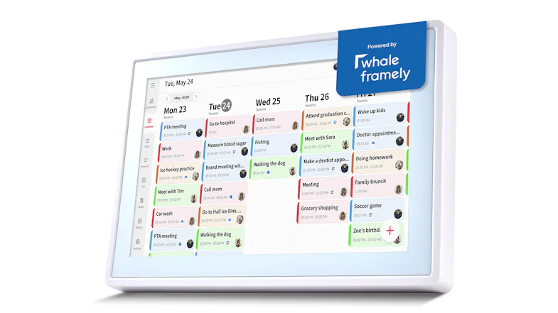 Angled view of the digital calendar featuring interactive UI Angled view of the digital calendar featuring interactive UI